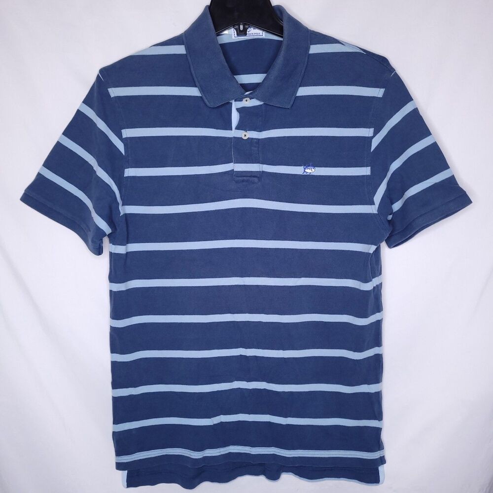 Southern Tide Skipjack Polo Shirt Mens Large Striped Blue Fish